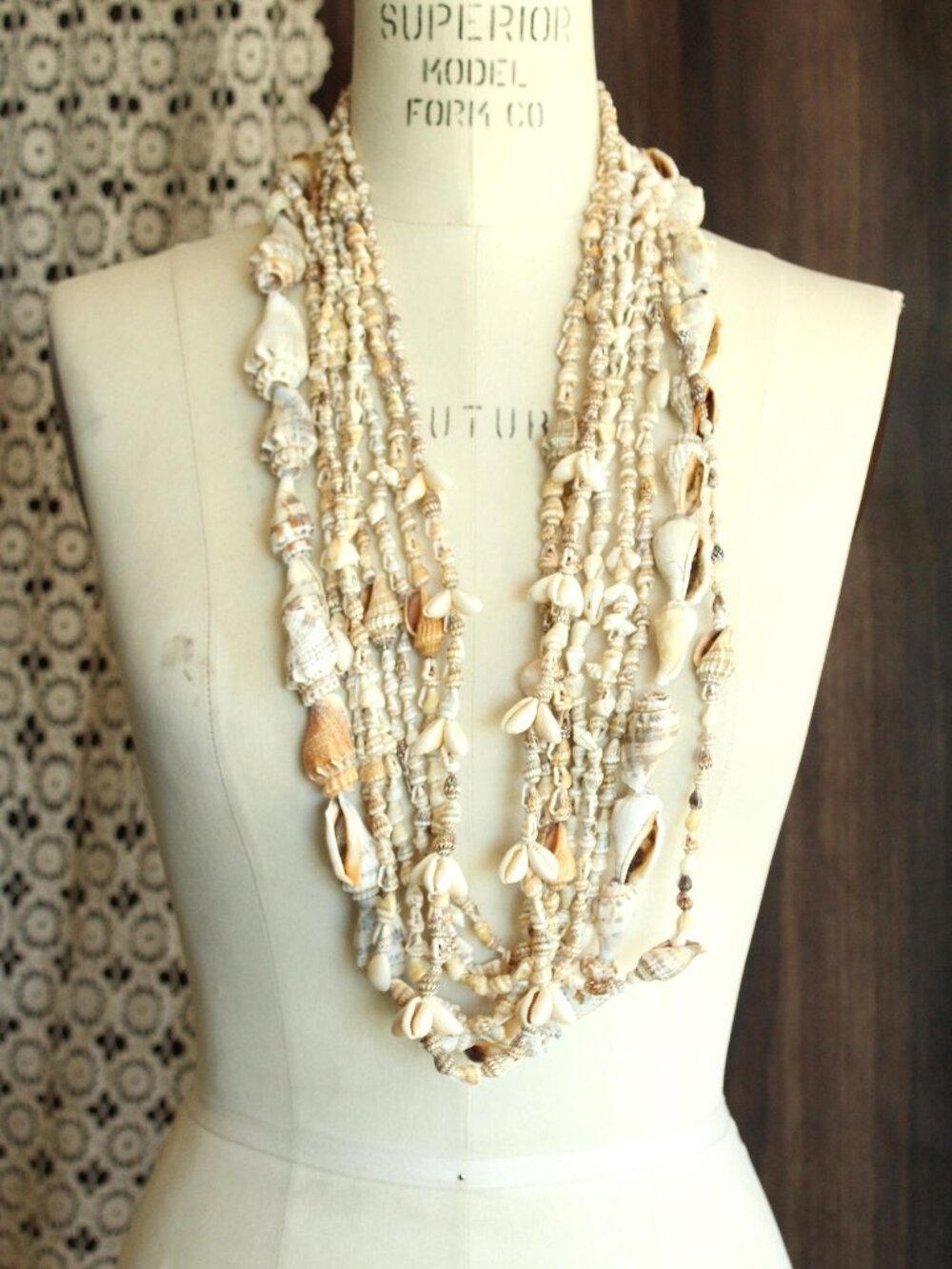 Vintage 1970s Shell Necklaces, 8 Strands Hawaiian Beaded Leis, Tiki Statement Je